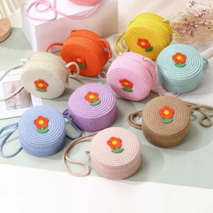 Zipper Summer Beach Shoulder Bag Round Kids Coin Purse Fashion Woven Bag - Picture 1 of 22