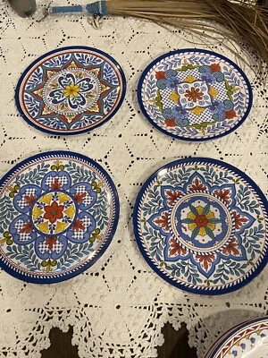 4 Certified International Melamine 8.5” Salad Plates Blue Red Yellow Floral - Image 1 of 4