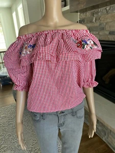 Lost + Wander - Schulterfreies Oberteil rot kariert neu mit Etikett. Einzelhandel 54 $ Größe Small - 022 - Bild 1 von 7