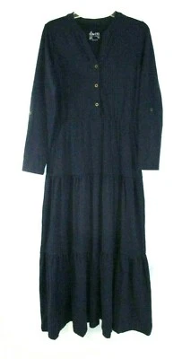 Nuevo Maxi Vestido Denim & Co. Niveles Cuello en V Azul Talla XS Manga con lengüeta enrollable Mujeres BB281 Foto 1 de 4