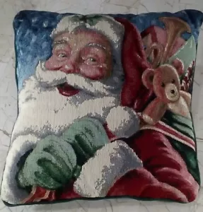 Weihnachten Weihnachtsmann Dekokissen lustiger Nikolaus mit Spielzeugsack 16" quadratisch - Bild 1 von 3