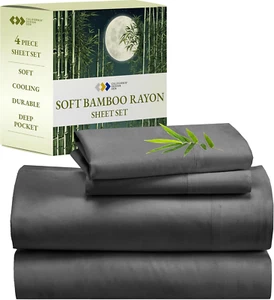 Rayon from Bamboo Sheets Queen Size Bed Luxury Silk Sheets Cooling Sheets, Grey - Picture 1 of 7