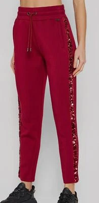 $98 Guess Women's Red Dalida High Rise Sequin-Stripe Sweatpants Size XL - Image 1 of 4