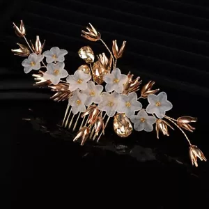 Gold Flower Wedding Hair Comb Hair Accessories With Rhinestone Floral Hair Pi... - Picture 1 of 5