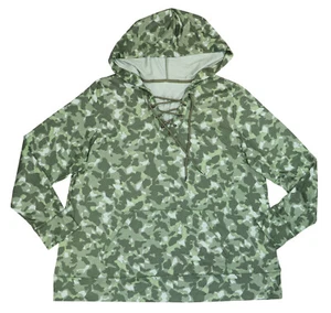 Ideology Plus Size 3X Camouflage Long Sleeve Lace-Up Neckline Hoodie NWT Green - Picture 1 of 1