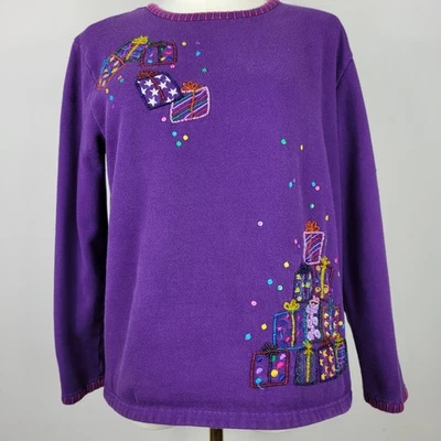 Suéter de Navidad Karen Scott M Pequeño Púrpura Bordado Regalos Vacaciones Artístico Foto 1 de 4