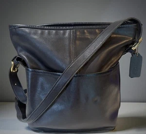 Vintage COACH BLEECKER 4153 Smooth Leather Bucket Shoulder Bag Handbag BLACK - Picture 1 of 13