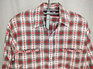 Vintage Esprit Sport Mens Plaid Red/Green Snowflake Design Shirt Sz Lg Button Up - Picture 1 of 13