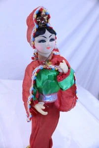Vintage Asian Doll and Mini Mandolin Wood Base 11 3/4" Tall - Picture 1 of 10
