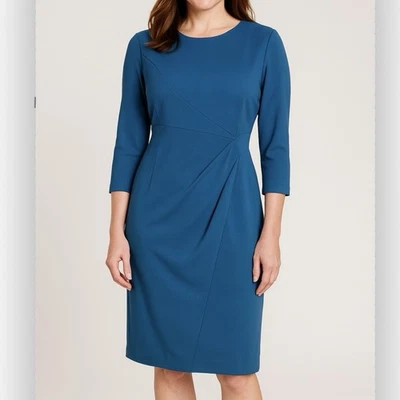 Calvin Klein Teal Ruched Pleated Front Stretch Crepe Sheath Dress Size 6 - Image 1 of 4