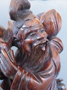 Antique Chinese finely hand carved wood Immortal sculpture, 12 inches - Picture 1 of 13