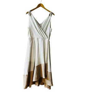 Harper Rose Crinkle Colorblock V-Ausschnitt ärmellos asymmetrischer Saum Kleid Gr 12 - Bild 1 von 9