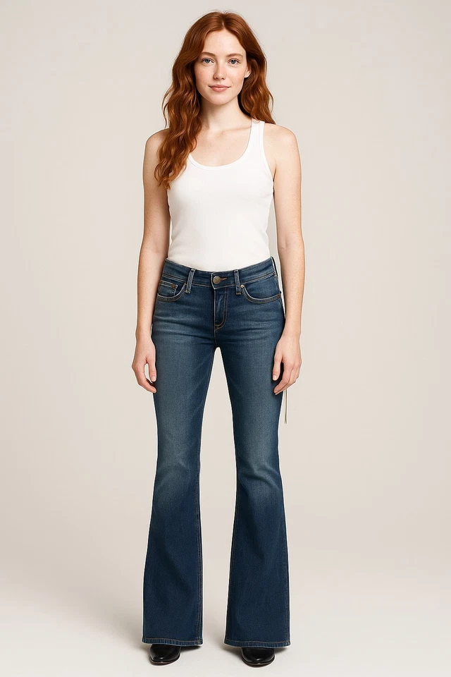 Pantalones de mezclilla Babriq acampanados cola dura tiro bajo hechos en EE. UU. Y2K talla 27 nuevos con etiquetas Foto 1 de 4