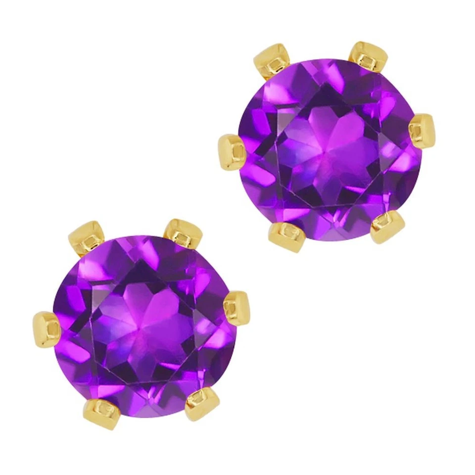 Aretes redondos enchapados en oro amatista púrpura de 1,50 quilates 6 puntas Foto 1 de 1