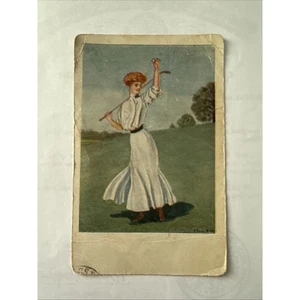 Cartolina d'epoca primi 1909 donna golf cartone animato F. Earl Christy artista - Foto 1 di 6