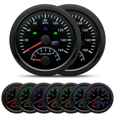 85MM Black 7 Colors LED GPS Speedometer 160MPH With Tacho 8000RPM Gauge For Boat - Image 1 of 4