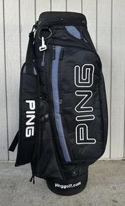 PING RETRO Golf Bag 7 Way Divider Black White Lettering Blue Rain Hood + Extras - Picture 1 of 15