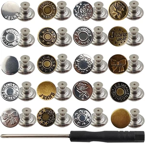 Jeans Buttons  100PCS 17Mm Replacement with Screwdriver, Instant Metal Buttons  - Picture 1 of 12