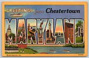 Chestertown Maryland ~ Staat Großbrief Leinen Postkarte ~ Militärmarsch ~ Boote ~ 1939 - Bild 1 von 2