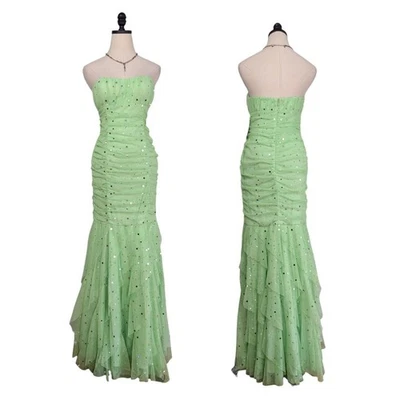 Maxi Vestido de Baile de graduación Papell 10 Verde Hada Y2K Sirena Tul Glam Lentejuelas Nuevo con Etiquetas Foto 1 de 4