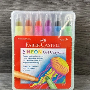 Faber-Castell Neon Gel Crayon Set - 6 Neon Gel Crayons for Kids Crafts - Picture 1 of 7