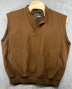 Zero Restriction Vest Faux Micro Suede Brown Snap Golf No Club Logo Men's L EUC - Picture 1 of 6