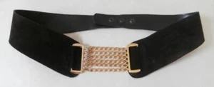 Vintage Late 1980's Brown-Black Suede Belt w/ Gold Chain Trims Sz 31"-33" Waist - Picture 1 of 3