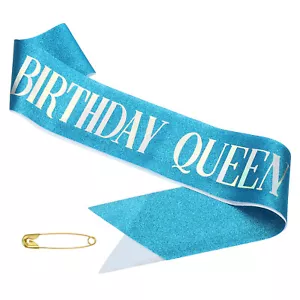 Birthday Girls Sash Glitter Birthday Queen Sash for Women Blue Fantasy - Picture 1 of 6