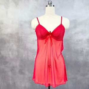 Very Sexy Chemise Nightie Slip Dress Womens 10 Red Sheer Whimsy Fairy Dainty - Picture 1 of 7