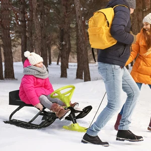 Kids Snow Sled, w/ Foot Break, Pull Rope, Steering Wheel, for Downhill, Age 5+ - Picture 1 of 11