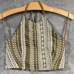 House of Harlow 1960 x Revolve Linen Blend All Embroidered Halter Crop Top Sz XS - Picture 1 of 8