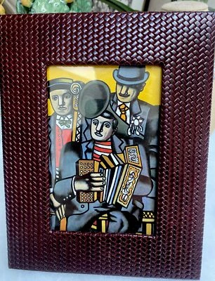 Couro marrom elegante Two's Company?  Quadro tecido coleção caravana 8,5x7 em excelente estado usado - Imagem 1 de 4