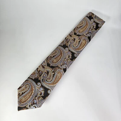 JZ Richards Tie Silk Blue Orange Brown Paisley Floral Jacquard Textured USA NWT - Image 1 of 4