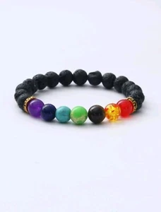 7 Chakra Healing Beaded Bracelet Natural Lava Stone Diffuser Zen Yoga Jewelry - Picture 1 of 5