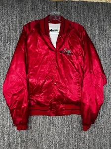VTG Satin Snap-On Bomber Jacket Red Size Large USA Made Horizon sportswear - Picture 1 of 8
