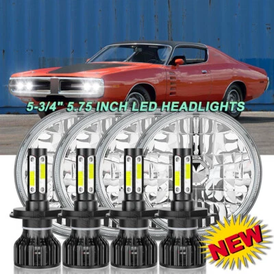 4pc 5.75 inch LED Headlights HI/LO Beam for Dodge Royal Monaco Charger 1972-1977 - Изображение 1 из 4