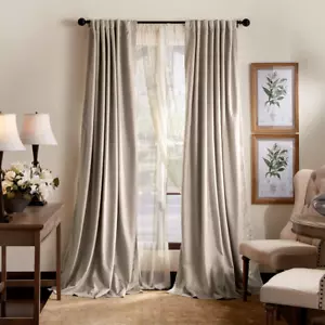 Martha Stewart Lucca Velvet Blackout Curtains - Panel Pair 95-in - Linen - Picture 1 of 4