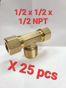 1/2 Tube OD Compression x 1/2 Male NPT Branch Tee Fitting*HVAC*Air Ride- 25pcs - Picture 1 of 4