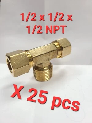 1/2 Tube OD Compression x 1/2 Male NPT Branch Tee Fitting*HVAC*Air Ride- 25pcs - Image 1 of 4