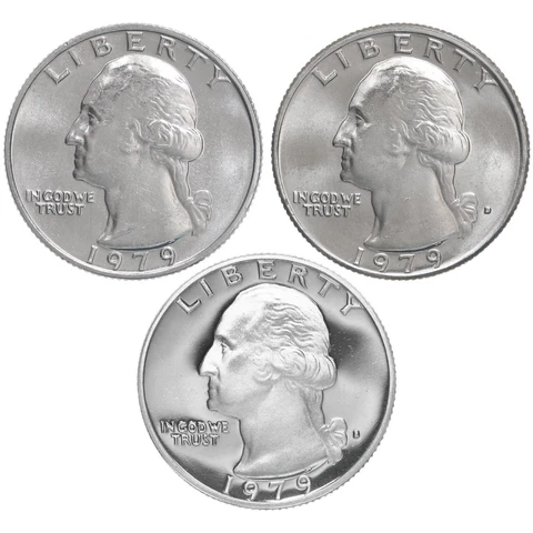 1979 P D S Washington Quarter Year Set Proof & BU US 3 Coin Lot Cover