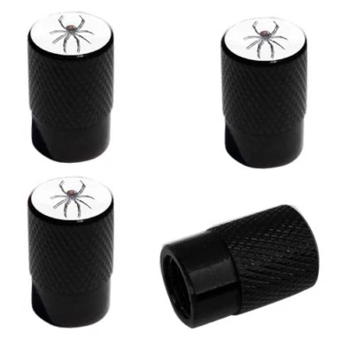 4 Black Billet Knurled Tire Wheel Valve Caps Car Truck WIDOW SPIDER WHITE BK107 - Image 1 of 3