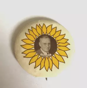 1936 Alf Landon Sunflower Photo GOP Campaign Pinback Button 1.75" - Picture 1 of 8