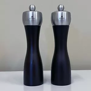 PEUGEOT Dark Walnut Matte Stainless Salt & Pepper Grinders 8.25” - Picture 1 of 5