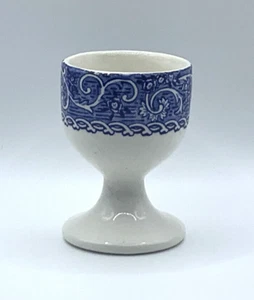 Antique Egg Cup - Blue & White Ironstone Pottery Transferware - Footed Pedestal - Foto 1 di 10