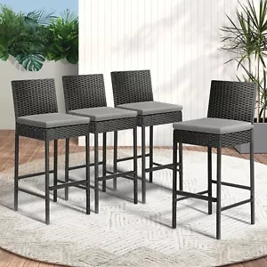 Livsip Garden Bar Stools Rattan Dinning Chairs Cafe Outdoor Patio Chairs 4X - Picture 1 of 10