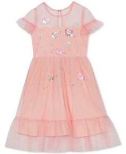 RARE EDITIONS Girls 12 Peach Floral Applique Mesh Dress NWT $68 - Picture 1 of 1