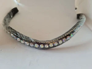 Horse leather browband brown with clear crystals pony size / horse tack - Bild 1 von 1