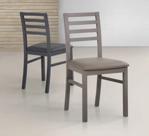 Sedia in Legno Modello Laila Seduta in Ecopelle Grigio/Bianco/Grigio/Sabbia - Foto 1 di 1