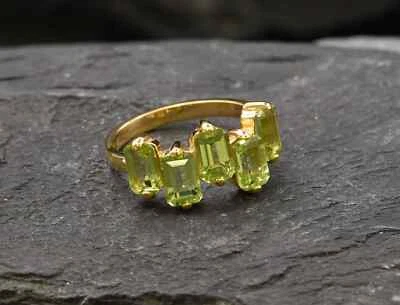 3.50 Ct Certified Natural Peridot Engagement Ring 14K Solid Yellow Gold Size 4 - Image 1 of 4