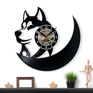 Husky Dog Vinyl Wall Clock Art Home Decor Gift for Birthday Holiday Christmas - Picture 1 of 6